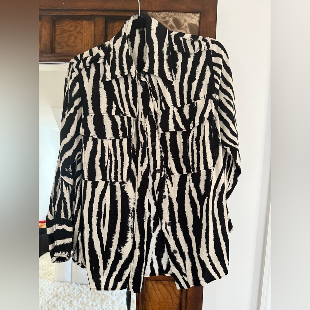 Massimo Dutti Black and White Zebra Print Button Down Shirt